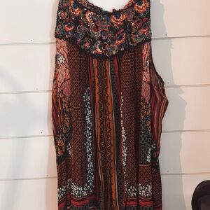 Anthropologie Red and Orange Embellished Tank Top with Bib Collar